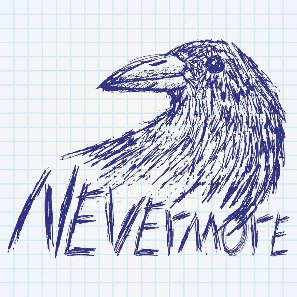 corbeau corbeau texte de croquis dessiné à la main jamais vecteur