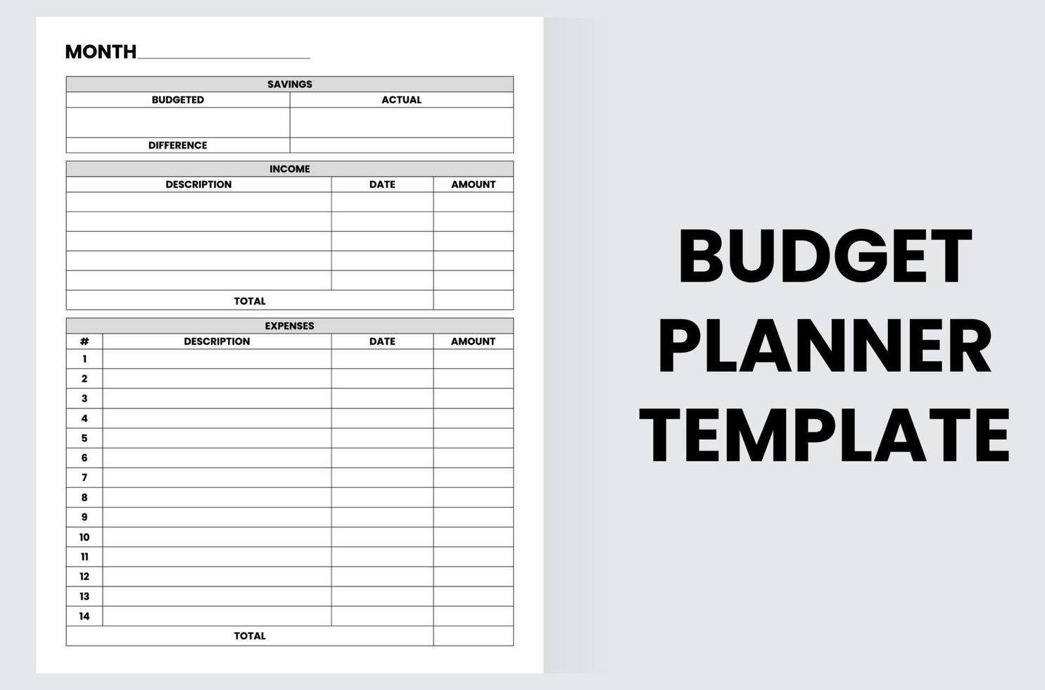 modèle de planificateur de budget avec des sections pour les économies, les revenus et les dépenses vecteur