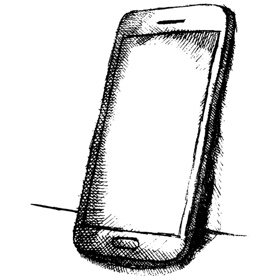 croquis dessiné main de téléphone portable avec ombre vecteur