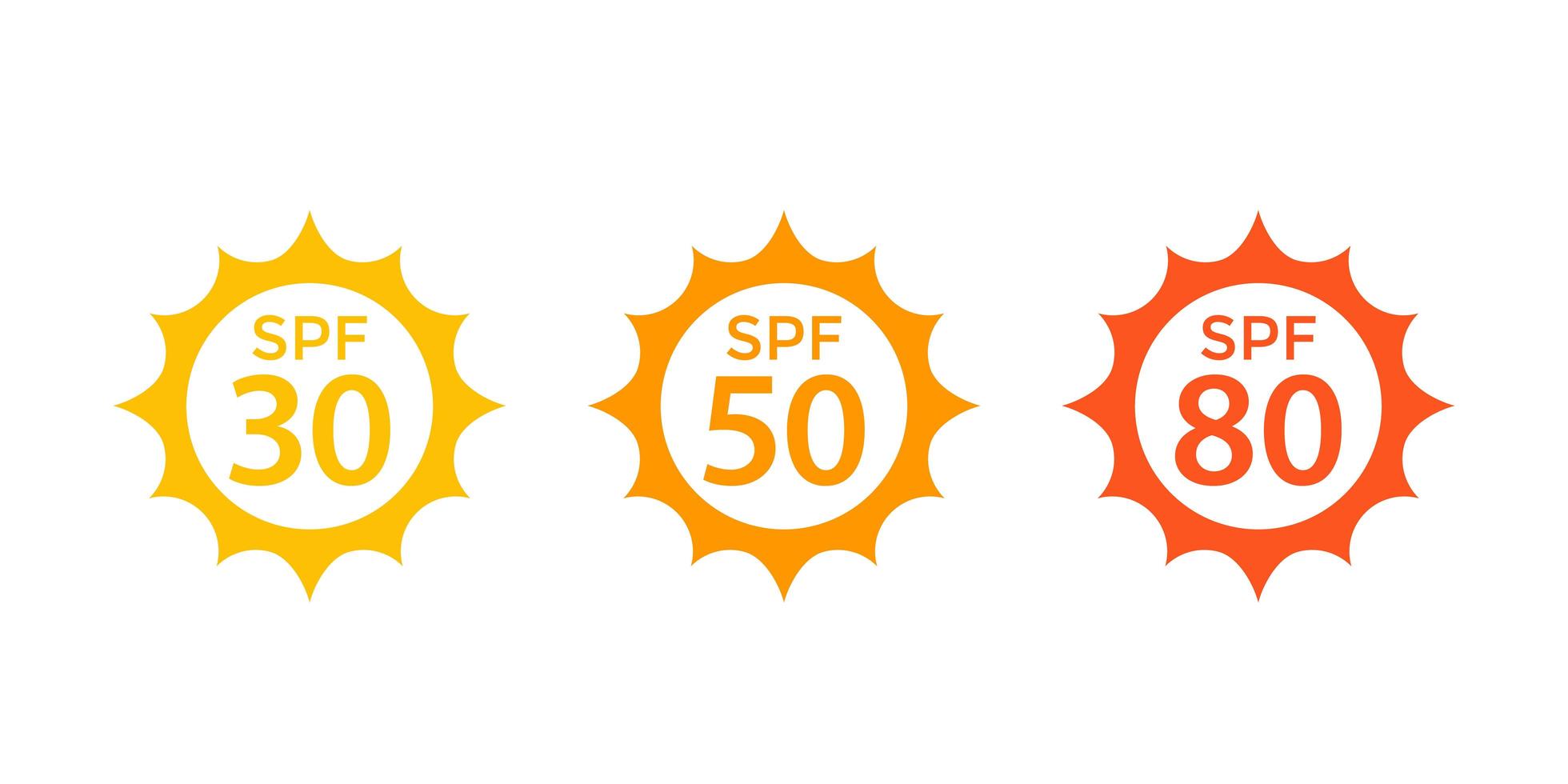 SPF 30, 50, 80, soleil, icônes de protection uv vecteur