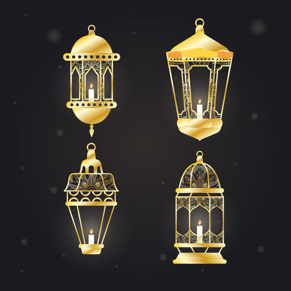 Ensemble d'icônes suspendues de lampes de style arabe vecteur