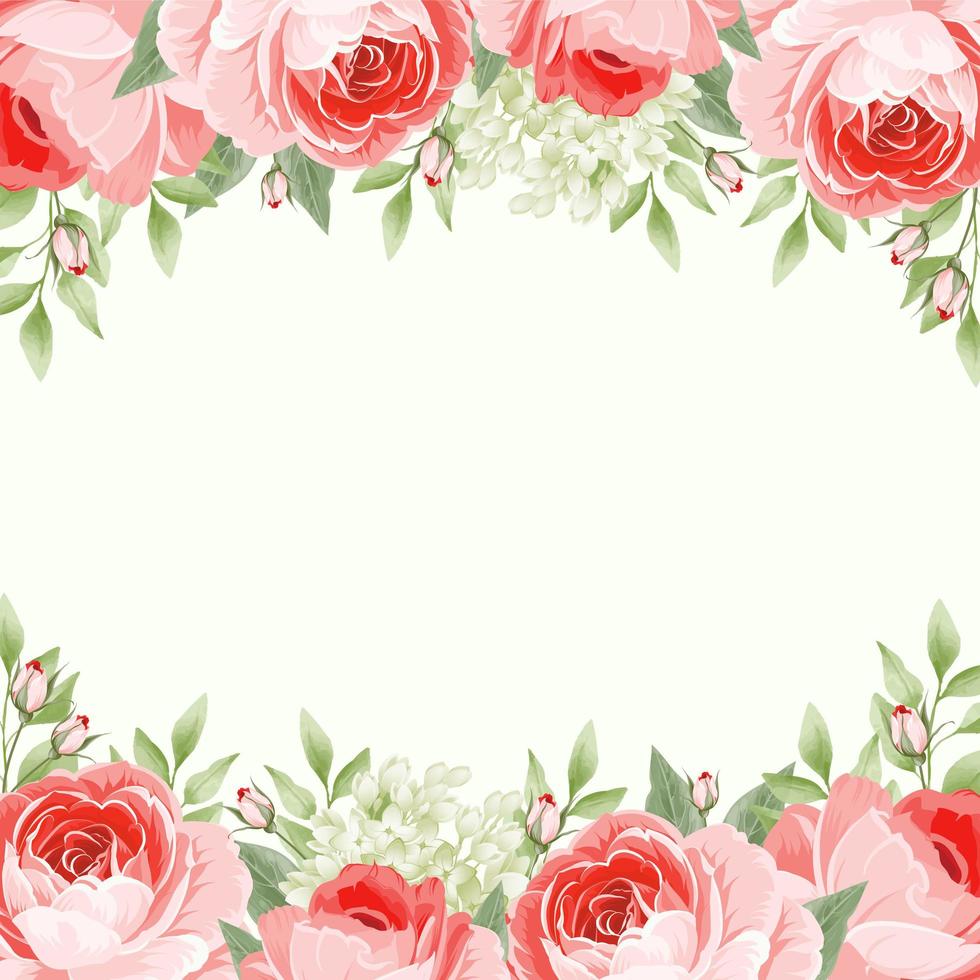 modèle de carte avec des bordures florales de roses anglaises vecteur