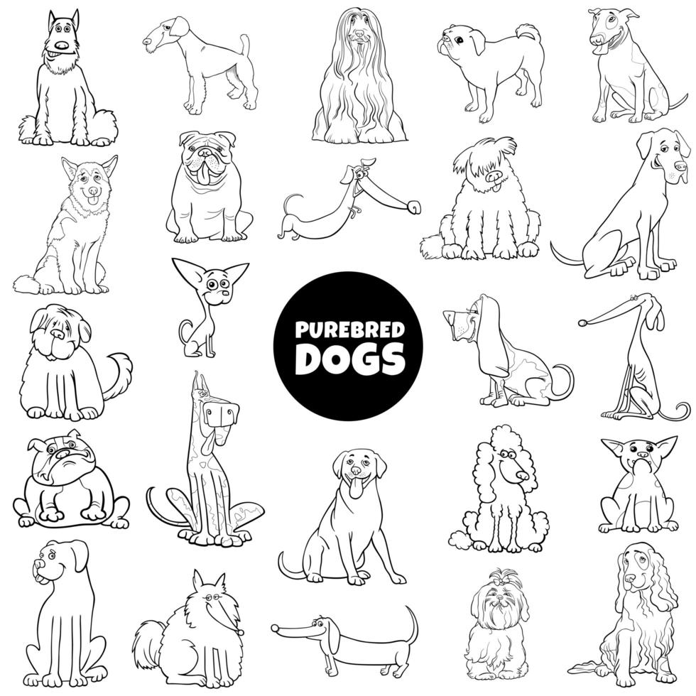 dessin animé, chiens de race pure, ensemble, page livre couleur vecteur