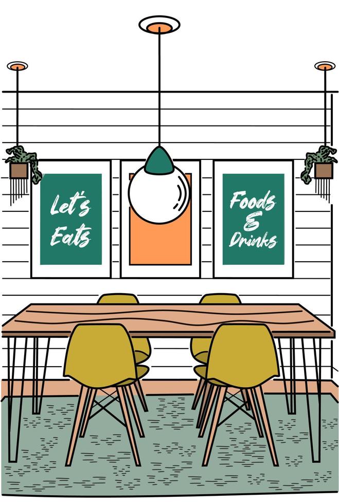 illustration vectorielle de croquis de salle à manger familiale. vecteur