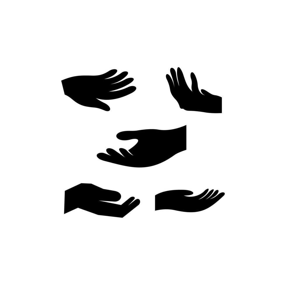 logo d'icône de silhouette de jeu de soins des mains vecteur