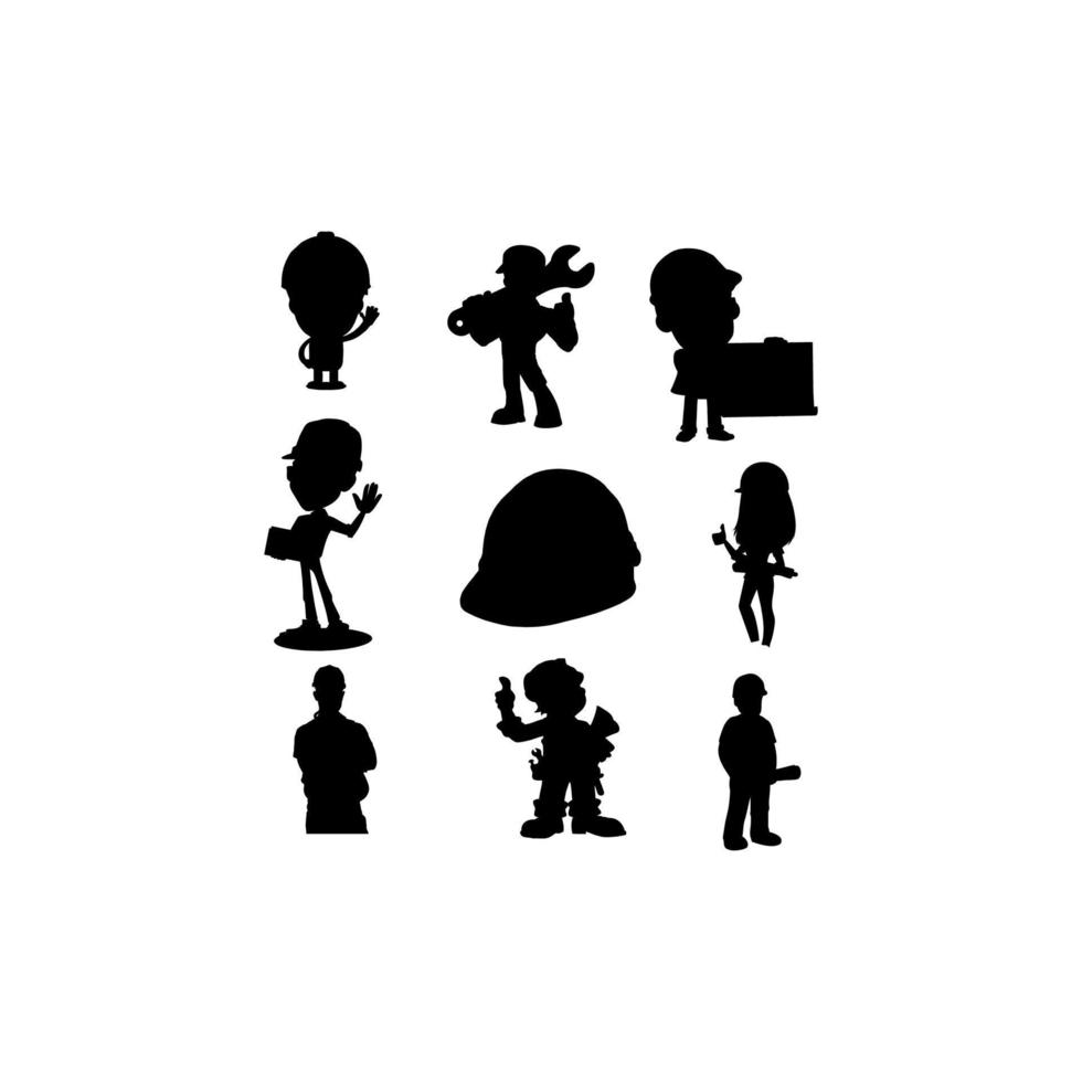conception de silhouette de jeu de collection de travailleurs vecteur