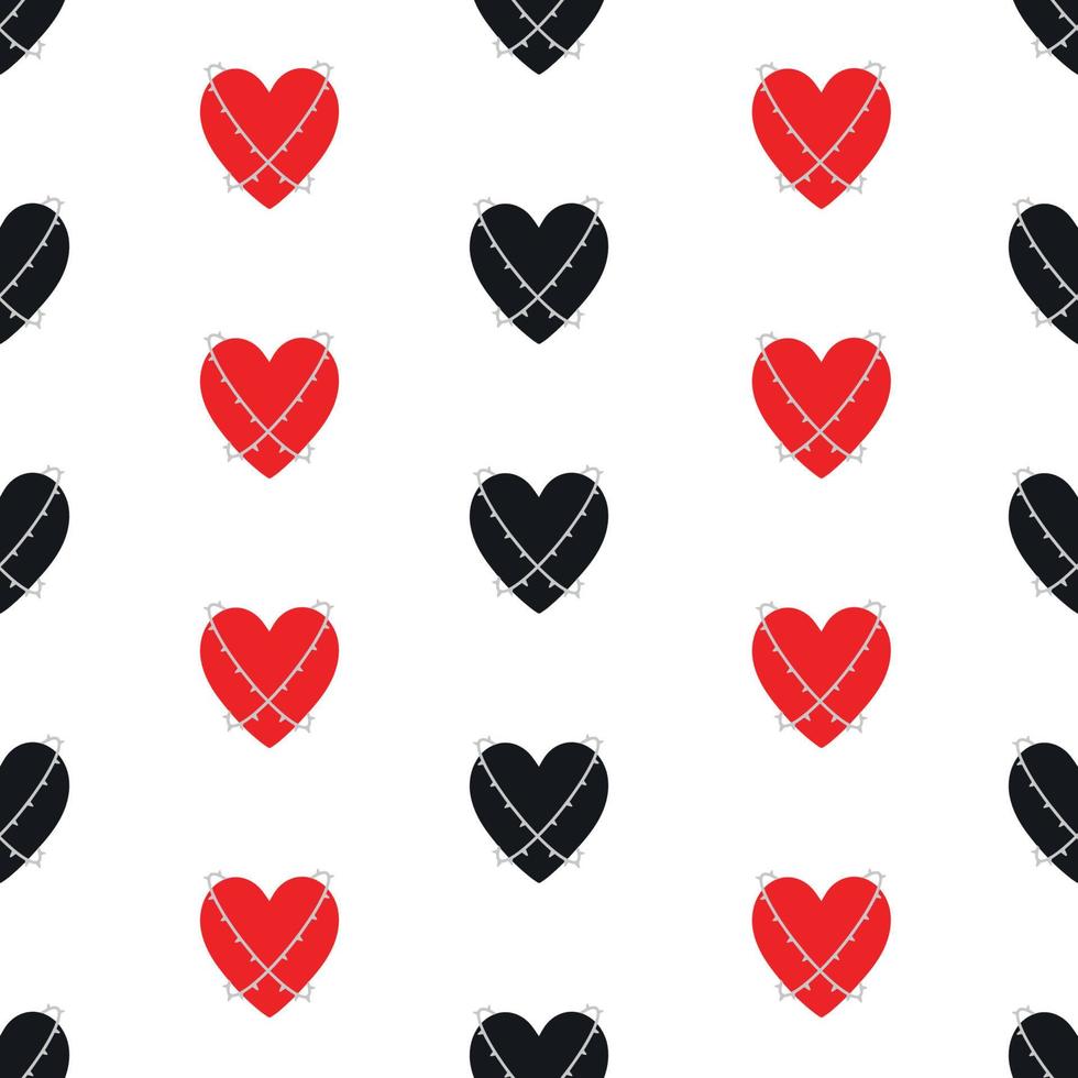 sans couture avec des coeurs en fils. motif coeur noir et rouge. silhouette vecteur de coeur. carte pour la saint valentin.