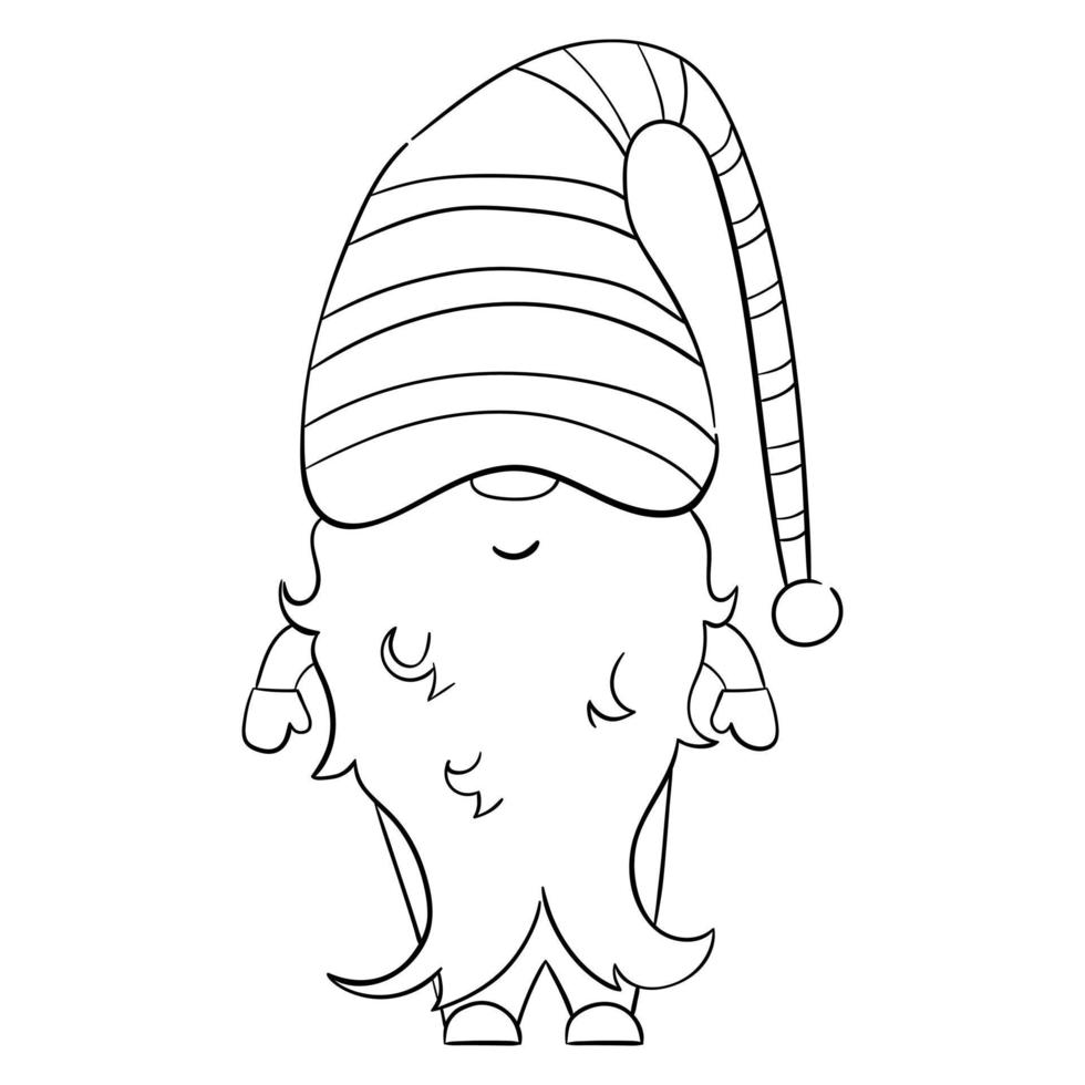 gnome de noël de dessin animé pour les livres à colorier. conception linéaire pour les livres de coloriage pour enfants. vecteur