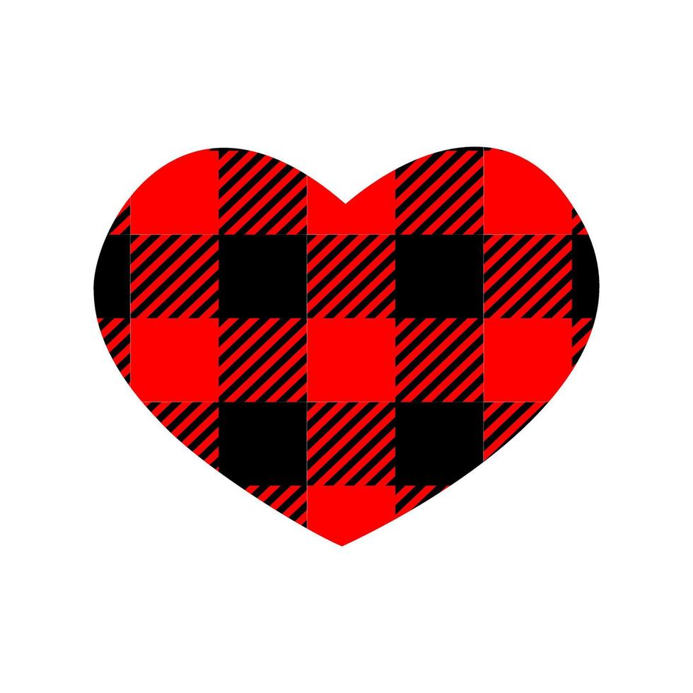 forme de coeur avec motif de buffle rouge et noir. symbole d'amour avec imprimé à carreaux vichy vecteur