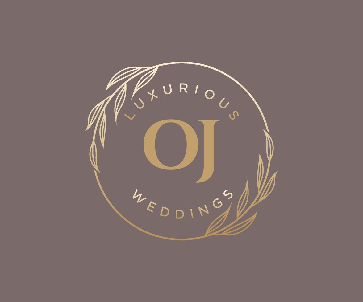 modèle de logos de monogramme de mariage lettre initiales oj, modèles minimalistes et floraux modernes dessinés à la main pour cartes d'invitation, réservez la date, identité élégante. vecteur