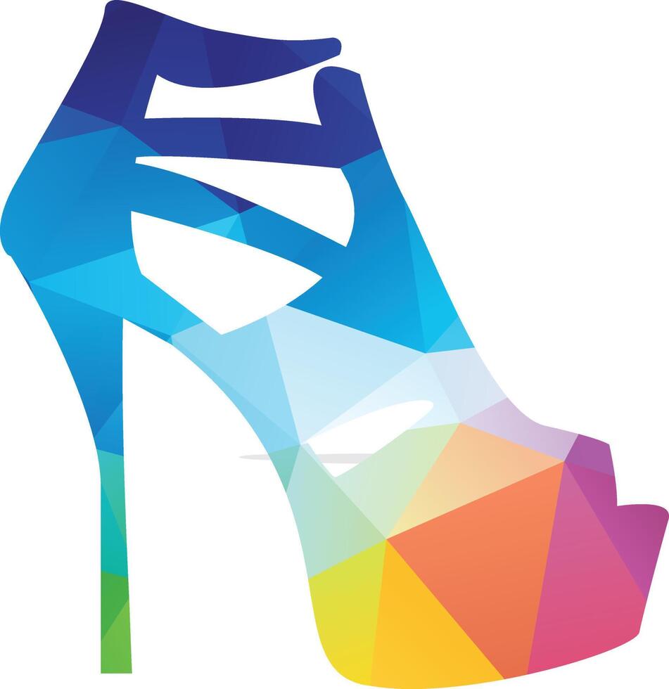 chaussure colorée de femme low poly isolée. vecteur de chaussure polygonale, style de mode, illustration de chaussures à géométrie abstraite