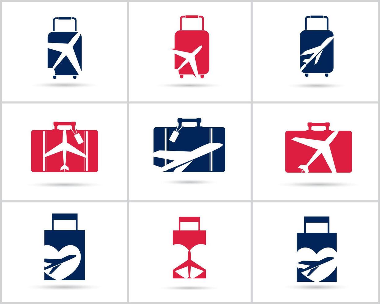 conception de jeu de logos de voyage, avion à la maison, coeur et nuage, icônes vectorielles de tourisme. vecteur