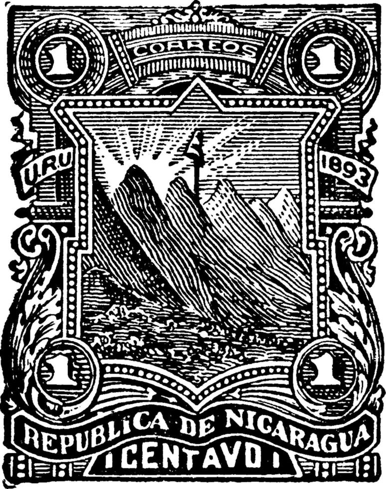 nicaragua 1 centavo timbre en 1893, illustration vintage. vecteur