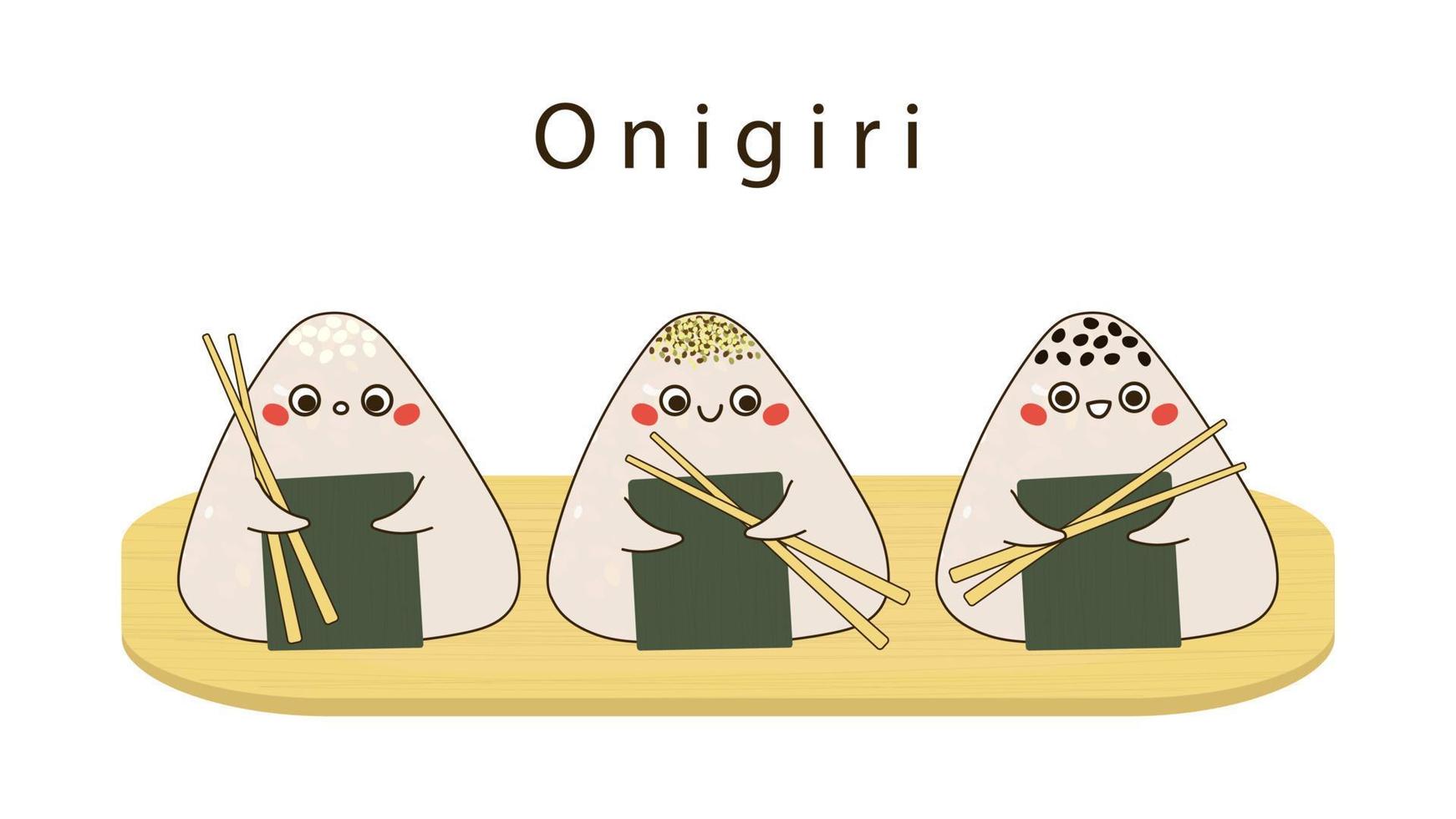 personnages onigiri avec des baguettes dans les mains illustration vectorielle vecteur