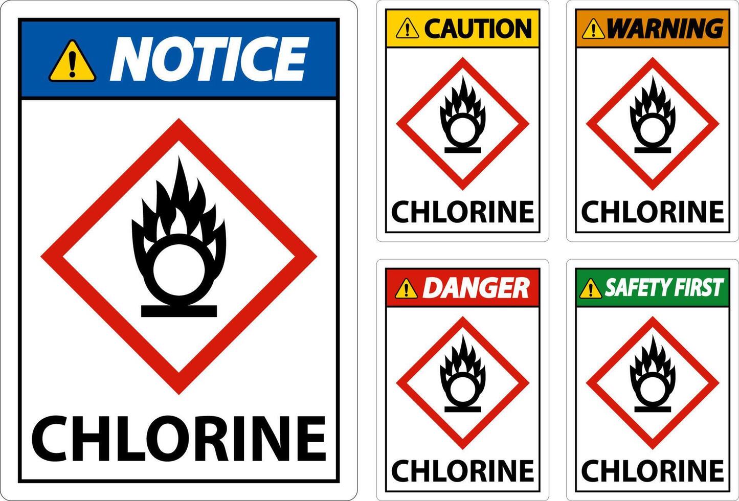 danger oxydant de chlore signe ghs sur fond blanc vecteur