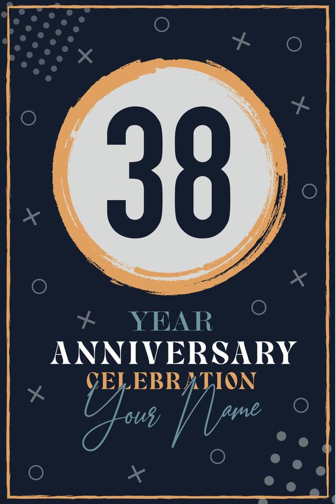 Carte d'invitation anniversaire 38 ans. modèle de célébration éléments de design moderne fond bleu foncé - illustration vectorielle vecteur