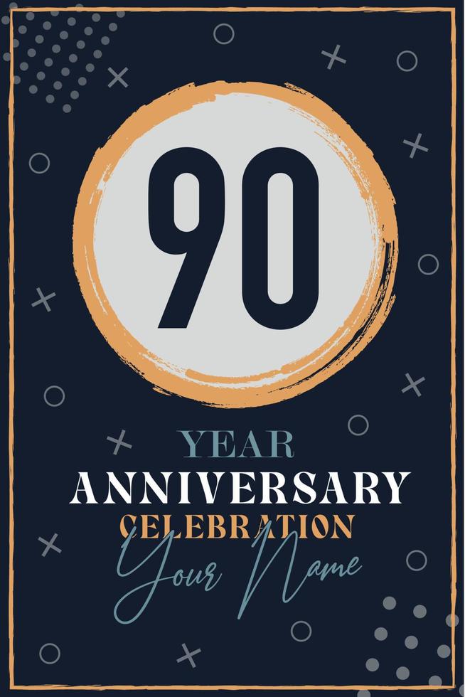 Carte d'invitation anniversaire 90 ans. modèle de célébration éléments de design moderne fond bleu foncé - illustration vectorielle vecteur