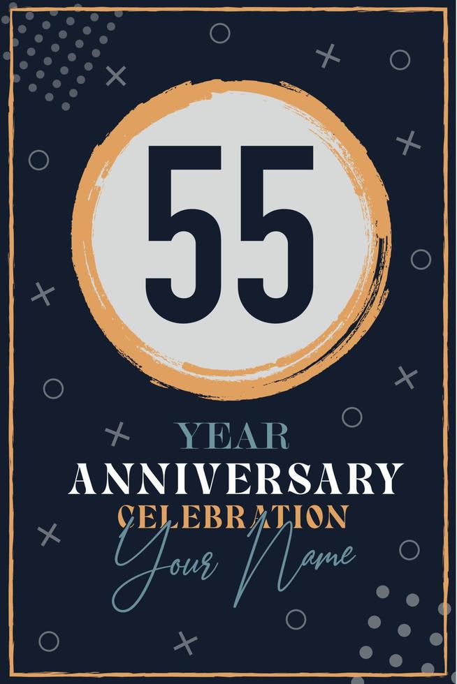 Carte d'invitation anniversaire 55 ans. modèle de célébration éléments de design moderne fond bleu foncé - illustration vectorielle vecteur