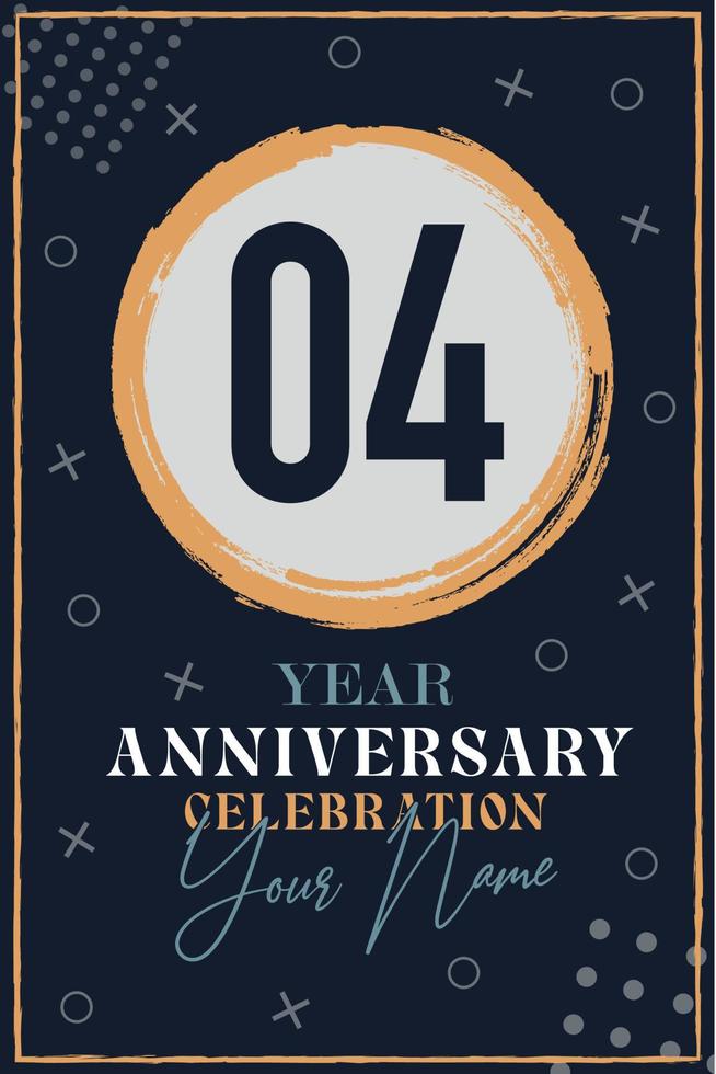Carte d'invitation anniversaire 04 ans. modèle de célébration éléments de design moderne fond bleu foncé - illustration vectorielle vecteur