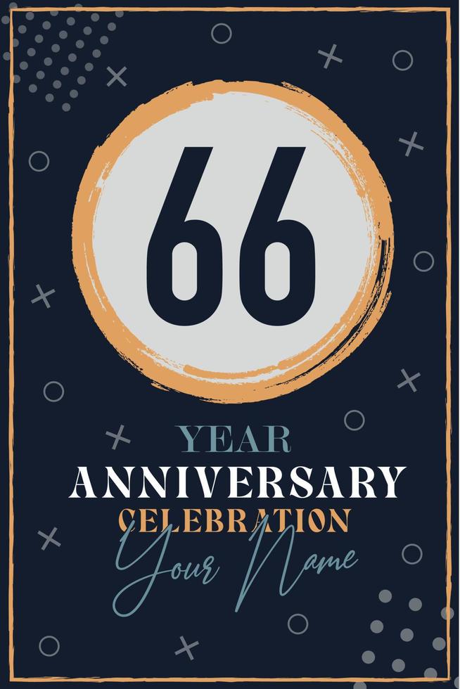 Carte d'invitation anniversaire 66 ans. modèle de célébration éléments de design moderne fond bleu foncé - illustration vectorielle vecteur