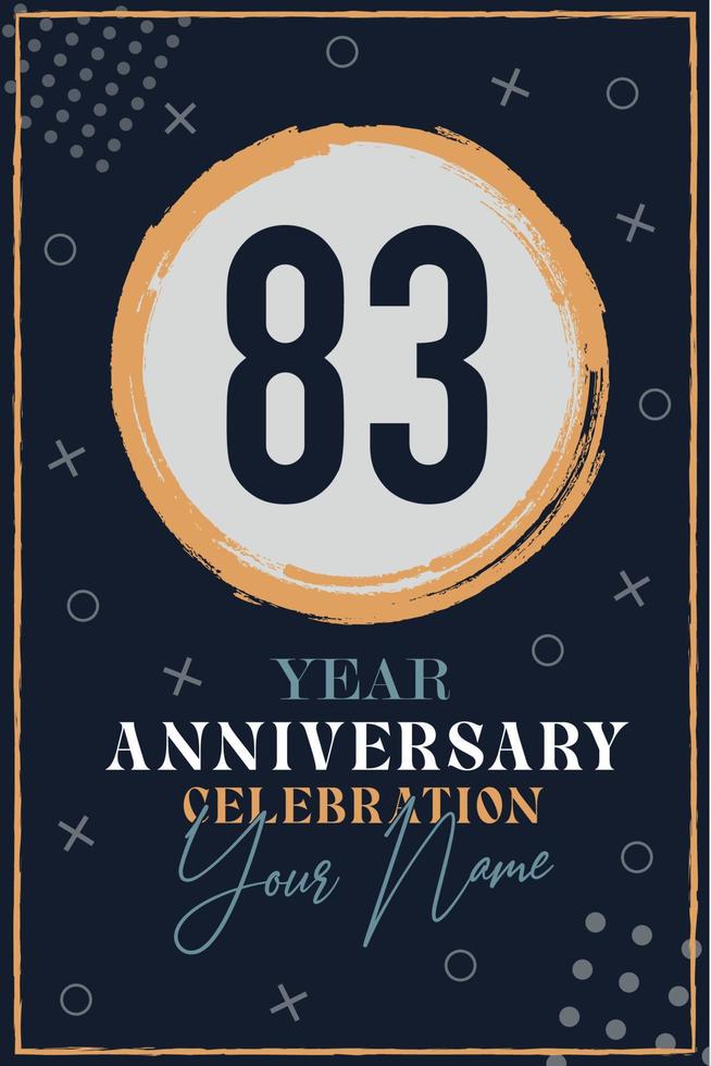 Carte d'invitation anniversaire 83 ans. modèle de célébration éléments de design moderne fond bleu foncé - illustration vectorielle vecteur