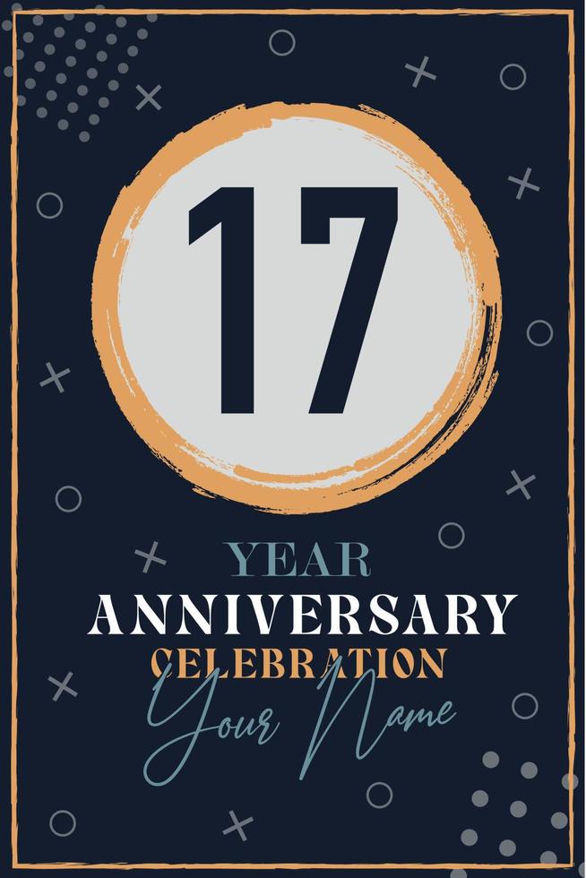 Carte d'invitation anniversaire 17 ans. modèle de célébration éléments de design moderne fond bleu foncé - illustration vectorielle vecteur