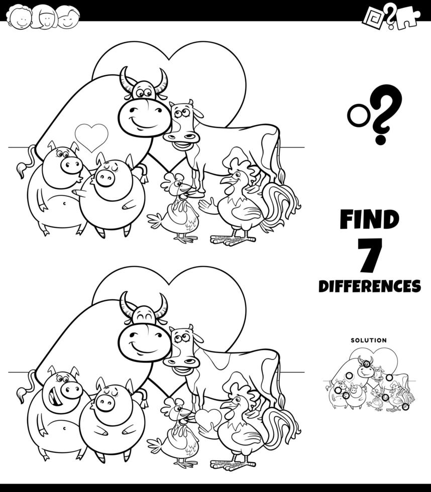 Différences jeu de coloriage avec des animaux amoureux vecteur