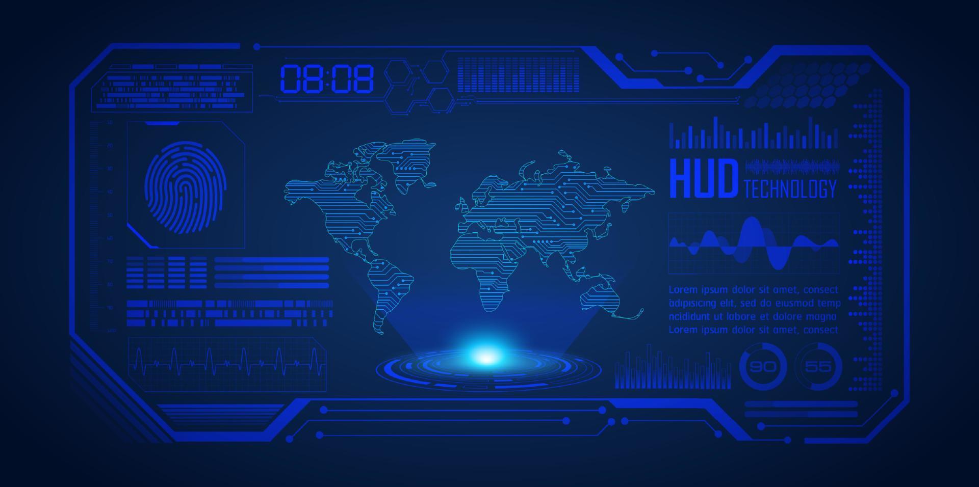 holographe de carte du monde moderne sur fond de technologie vecteur