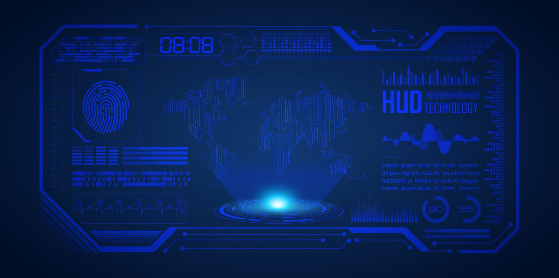 holographe de carte du monde moderne sur fond de technologie vecteur