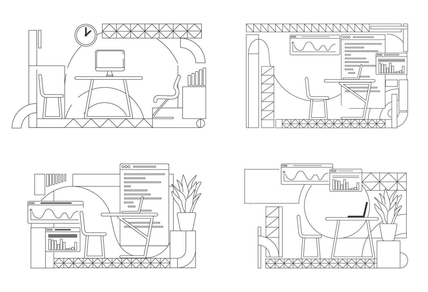 ensemble de contour de design d'intérieur de bureau vecteur