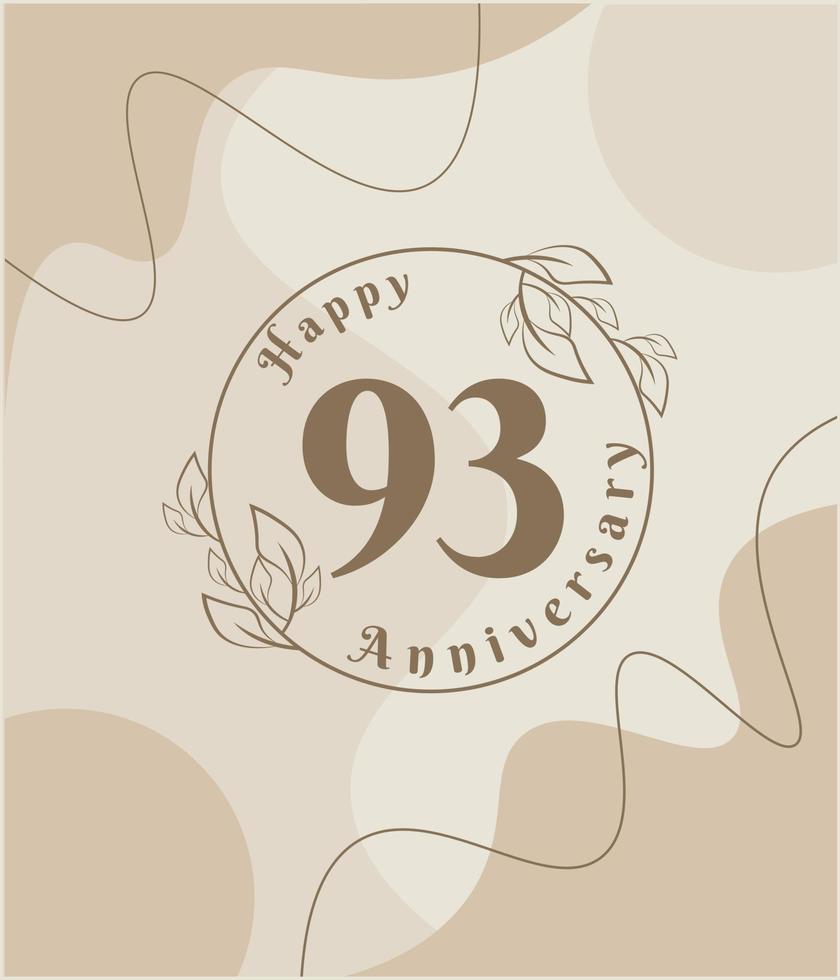 93e anniversaire, logo minimaliste. illustration vectorielle marron sur la conception de modèle de feuillage minimaliste, feuilles dessin à l'encre d'art en ligne avec fond vintage abstrait. vecteur