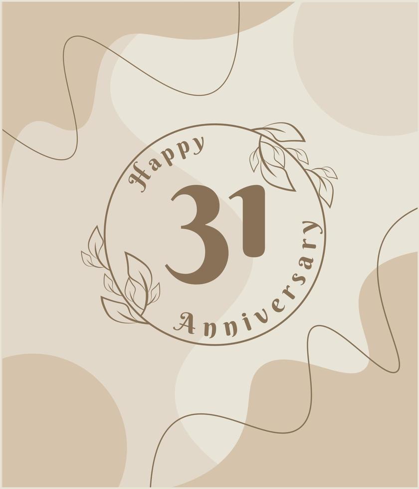 31e anniversaire, logo minimaliste. illustration vectorielle marron sur la conception de modèle de feuillage minimaliste, feuilles dessin à l'encre d'art en ligne avec fond vintage abstrait. vecteur