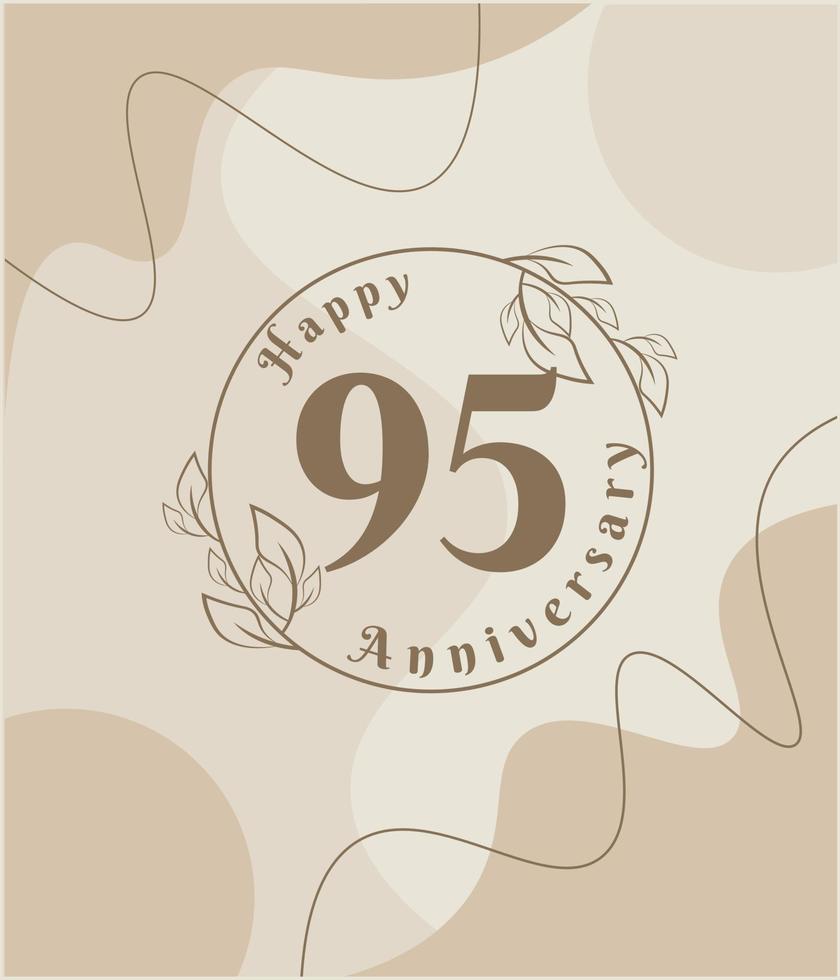 95e anniversaire, logo minimaliste. illustration vectorielle marron sur la conception de modèle de feuillage minimaliste, feuilles dessin à l'encre d'art en ligne avec fond vintage abstrait. vecteur