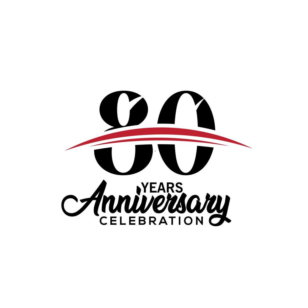 Modèle de conception de célébration du 80e anniversaire pour livret avec couleur rouge et noire, dépliant, magazine, affiche de brochure, web, invitation ou carte de voeux. illustration vectorielle. vecteur