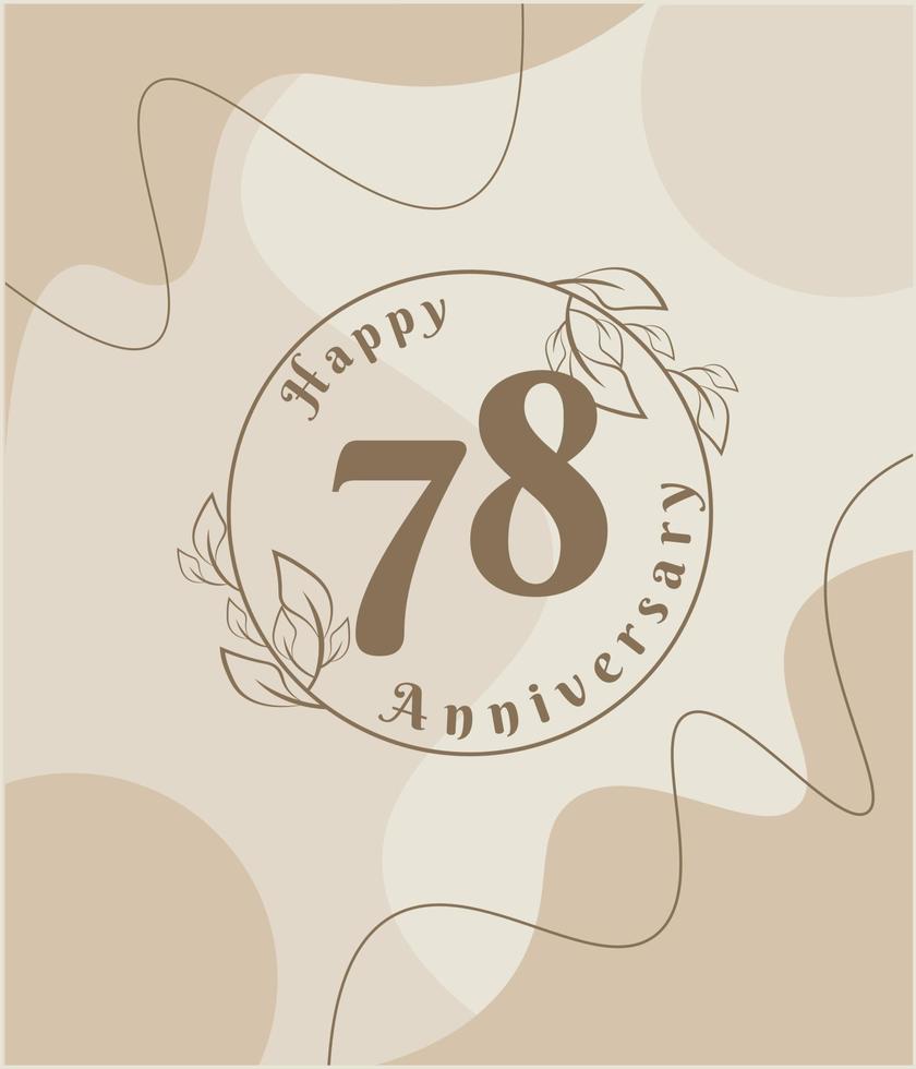 78 ans, logo minimaliste. illustration vectorielle marron sur la conception de modèle de feuillage minimaliste, feuilles dessin à l'encre d'art en ligne avec fond vintage abstrait. vecteur