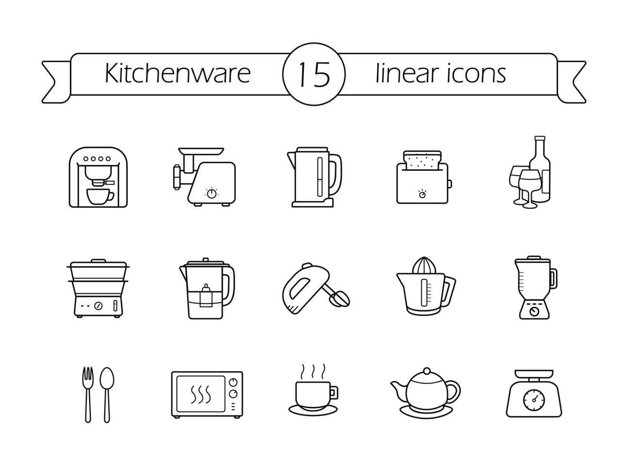 ensemble d'icônes linéaires ustensiles de cuisine. vecteur