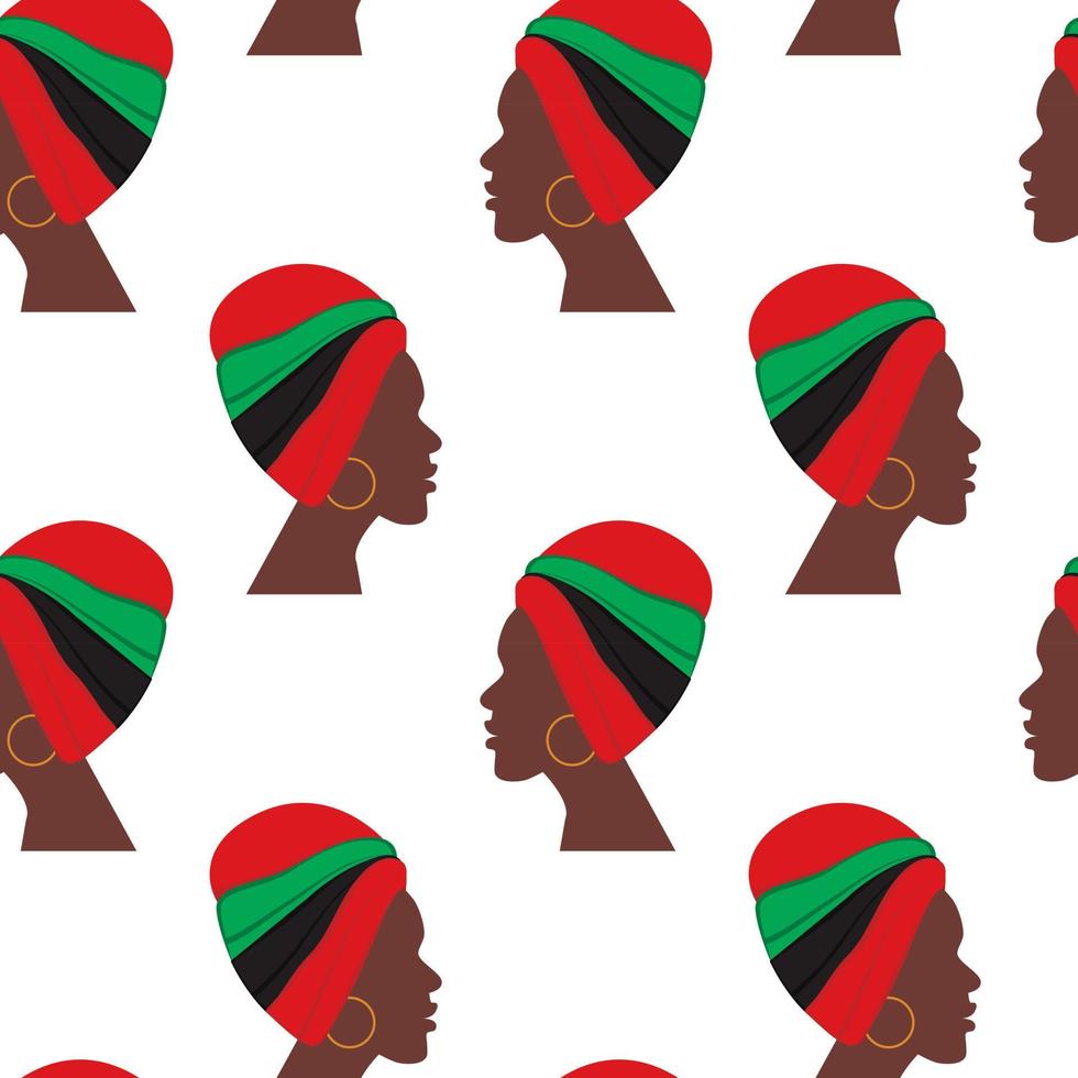 modèle sans couture du profil femme africaine avec turban dans des teintes nationales tourné de manière différente vecteur
