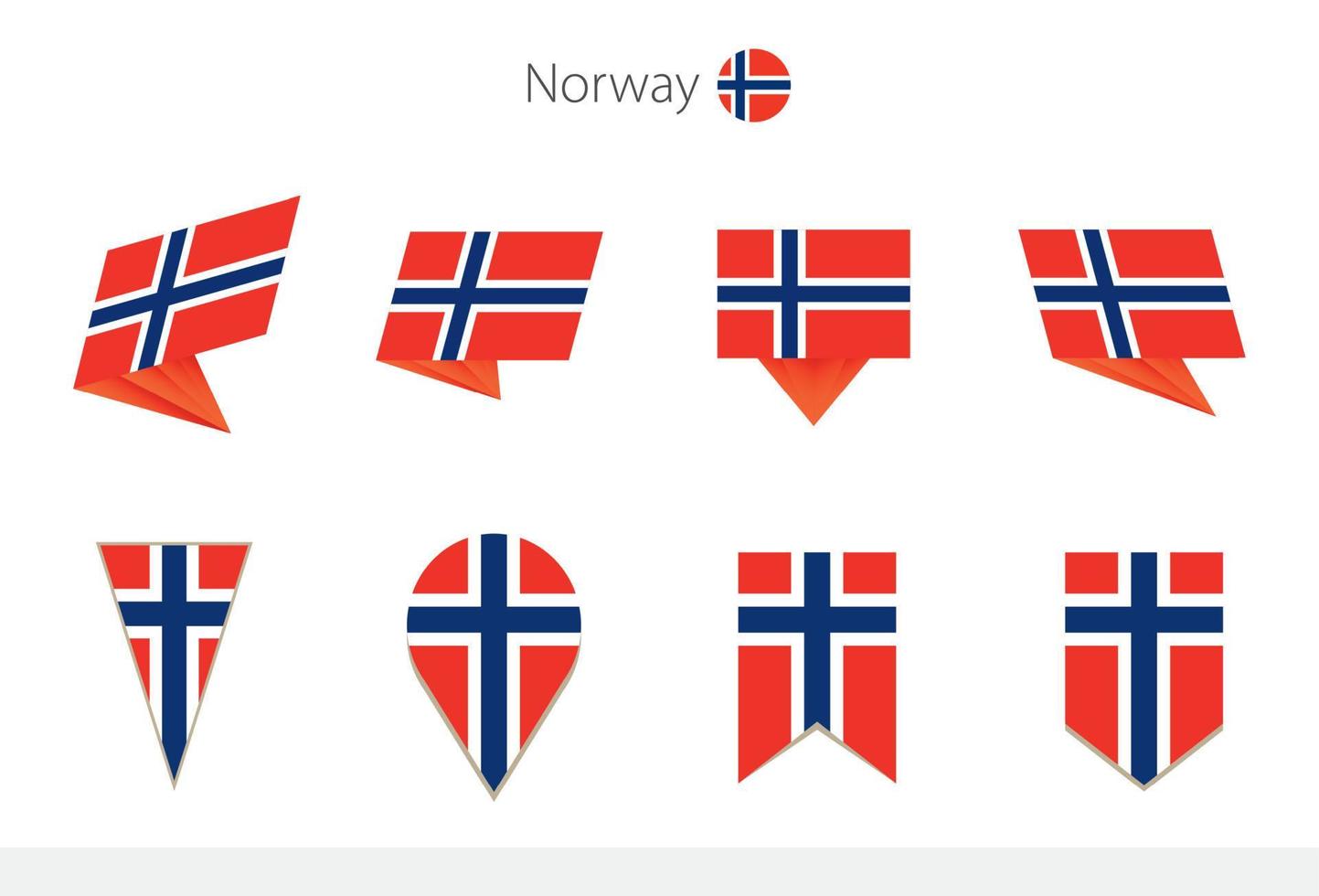 collection de drapeaux nationaux de norvège, huit versions de drapeaux vectoriels de norvège. vecteur
