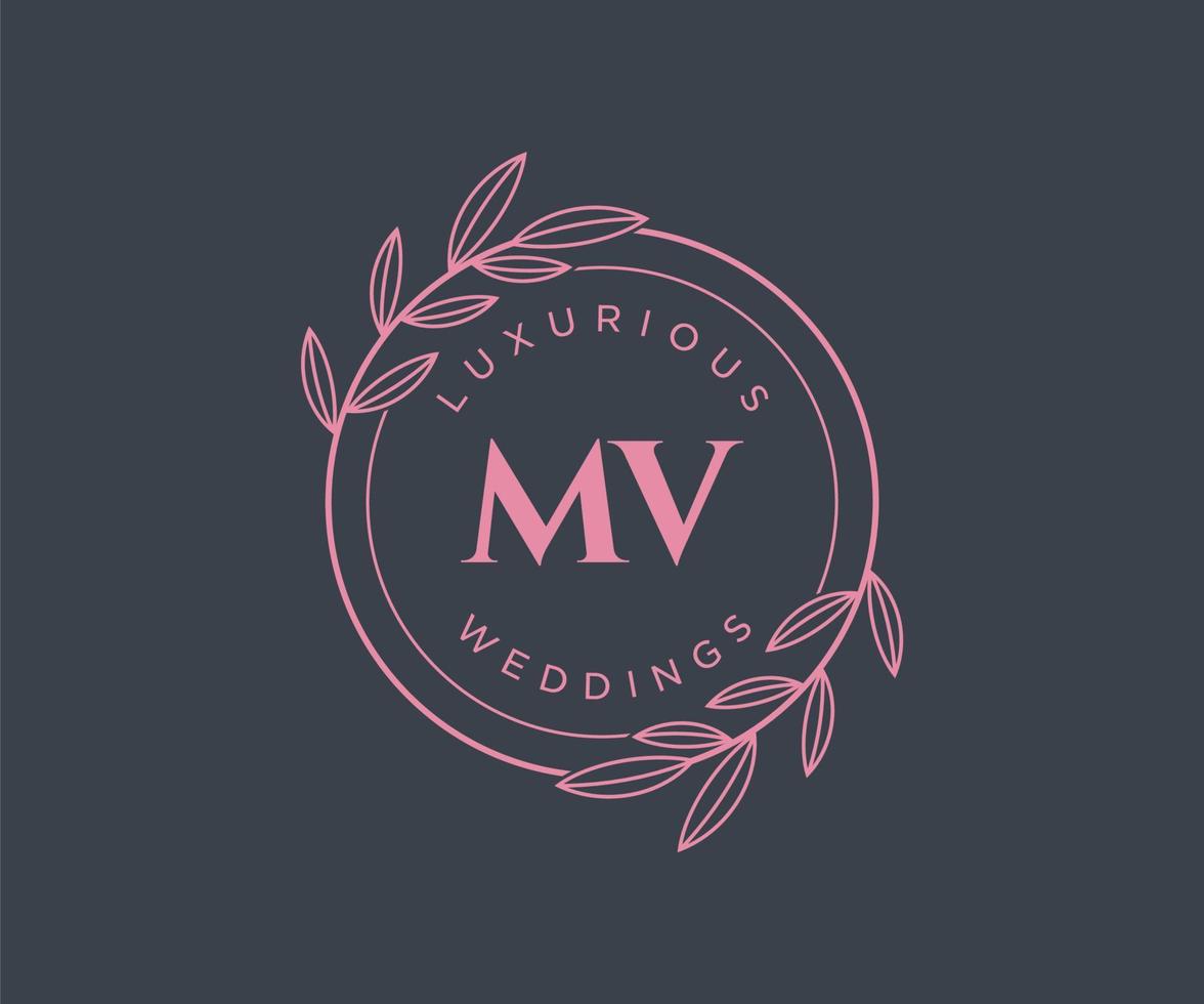 modèle de logos de monogramme de mariage lettre initiales mv, modèles minimalistes et floraux modernes dessinés à la main pour cartes d'invitation, réservez la date, identité élégante. vecteur