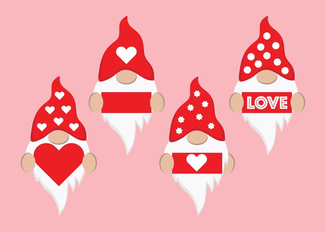 mignon, trois, valentine, gnomes, tenue, coeurs, vecteur, illustration, isolé, dessin, dans, dessin animé, style vecteur