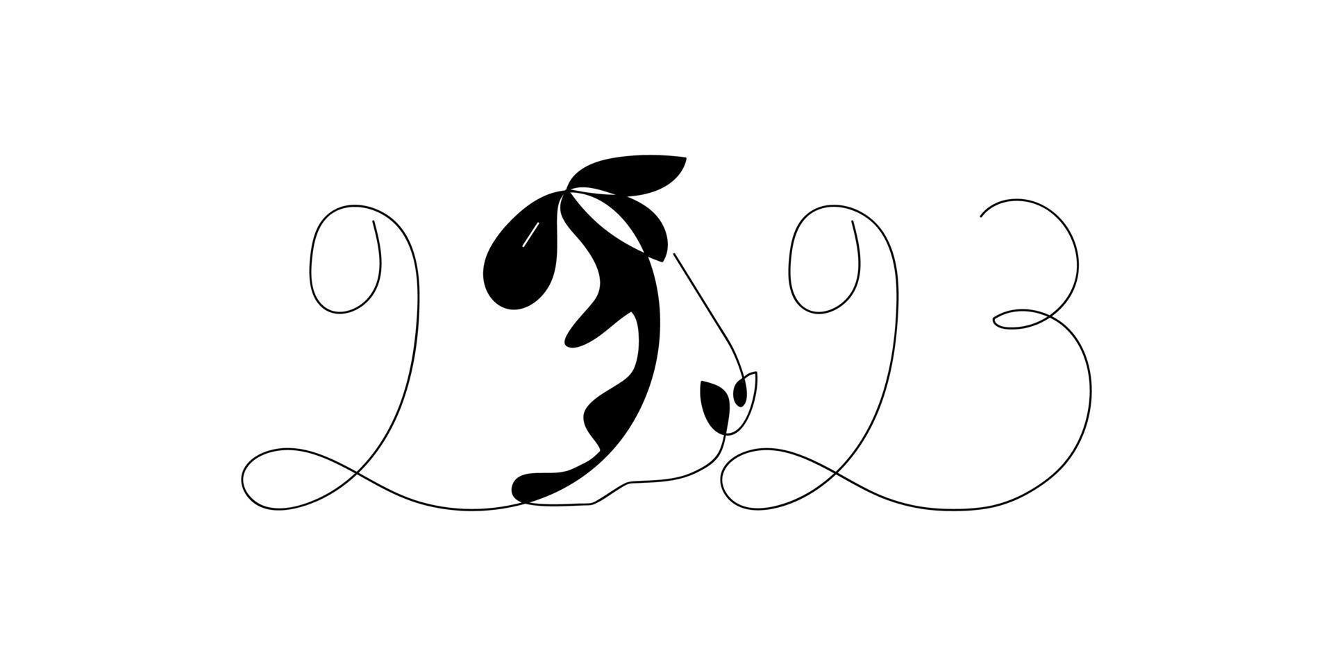 année du concept de lapin noir dessiné en une seule ligne. lapin, chiffres. nouvel an chinois, pâques. esquisser. inscription de dessin en ligne continue. art minimaliste. illustration vectorielle dans un style doodle. vecteur