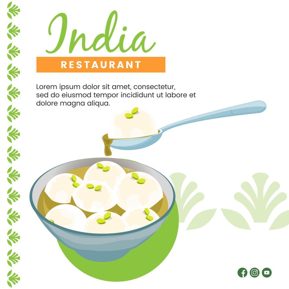 conception d'illustration de cuisine asiatique de nourriture indienne rasgulla pour présentation modèle de médias sociaux vecteur