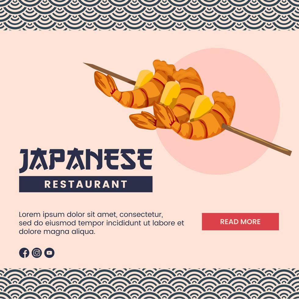 conception d'illustration de cuisine asiatique de nourriture japonaise pour le modèle de médias sociaux de présentation vecteur