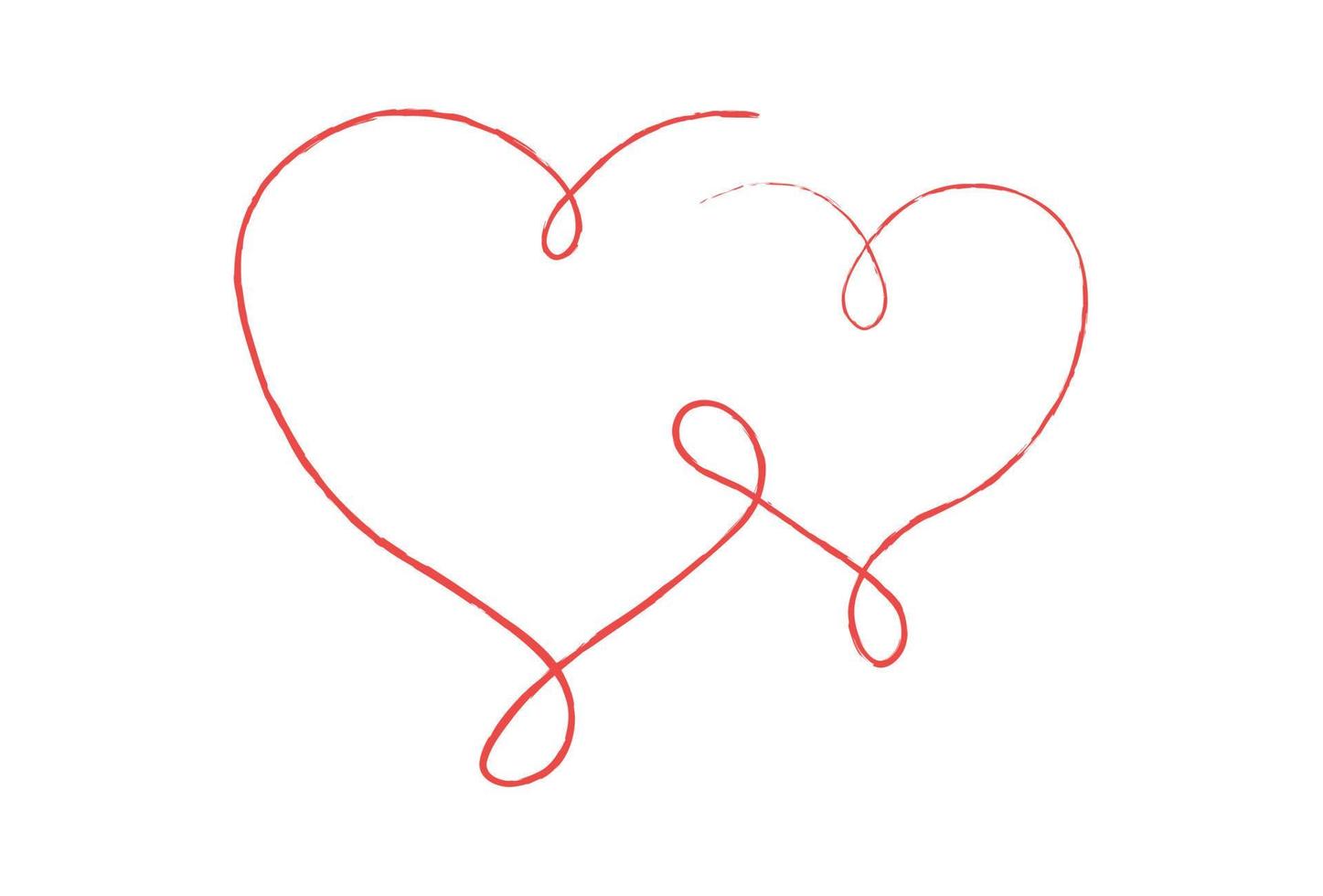 lignes fines rouges deux coeurs d'amour sur fond blanc - vecteur