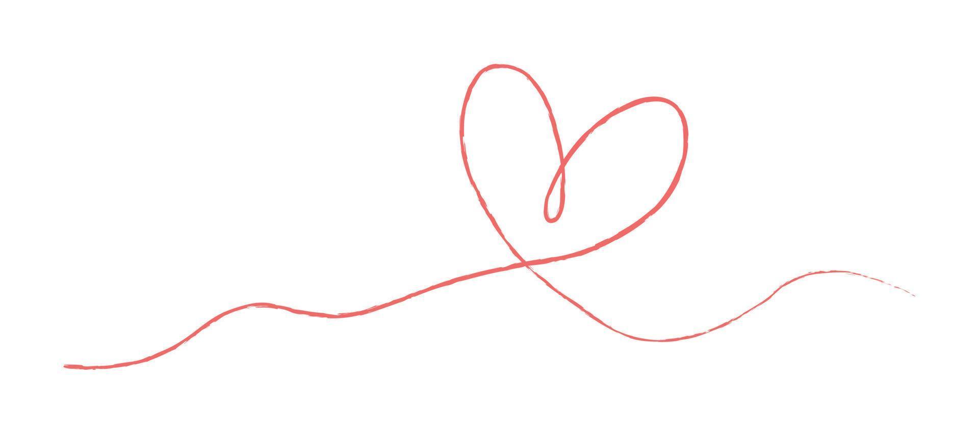 croquis à la main dessin coeur de ligne rouge, amour doodle isolé sur fond blanc - vecteur