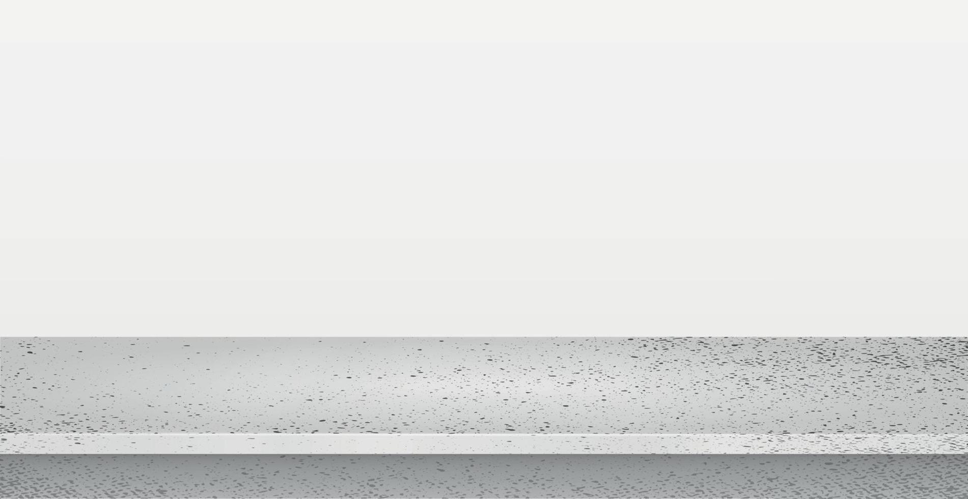 Comptoir en pierre de béton gris sur fond panoramique blanc, modèle web promotionnel - vecteur