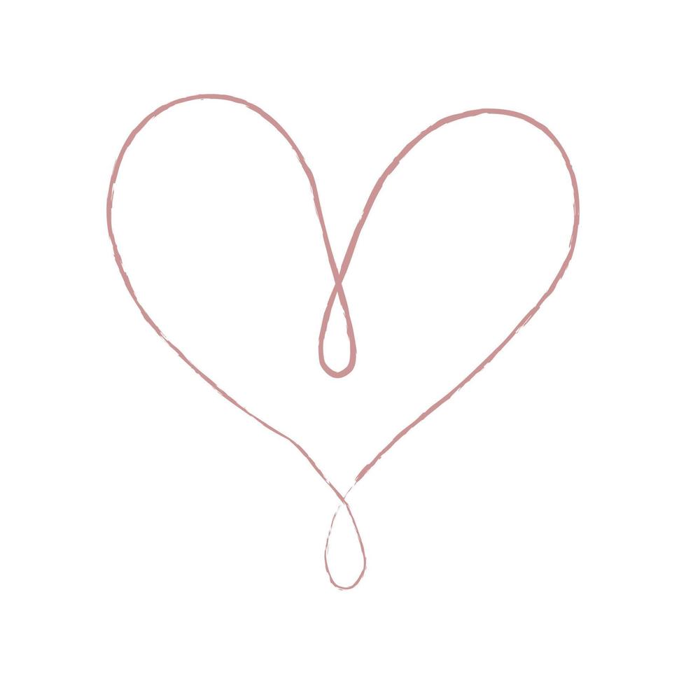 croquis à la main dessin coeur de ligne rose, amour doodle isolé sur fond blanc - vecteur