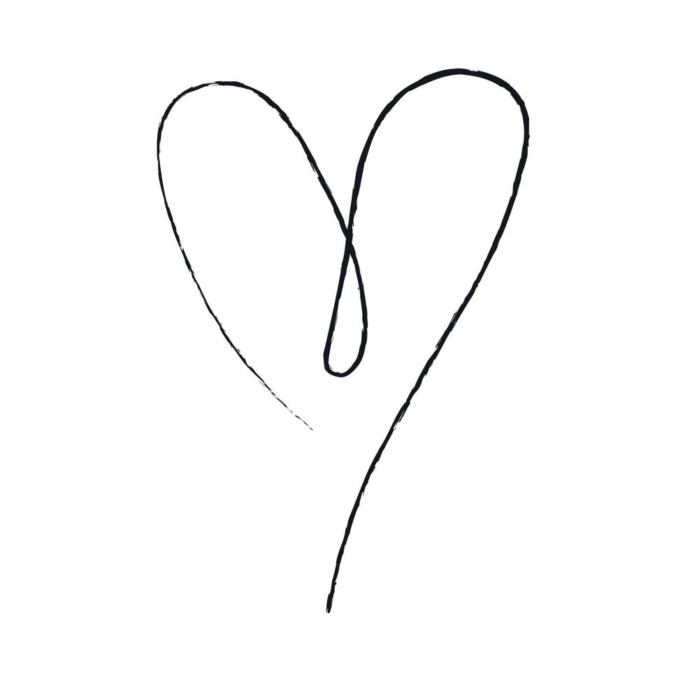 croquis à la main dessin coeur de ligne noire, amour doodle isolé sur fond blanc - vecteur