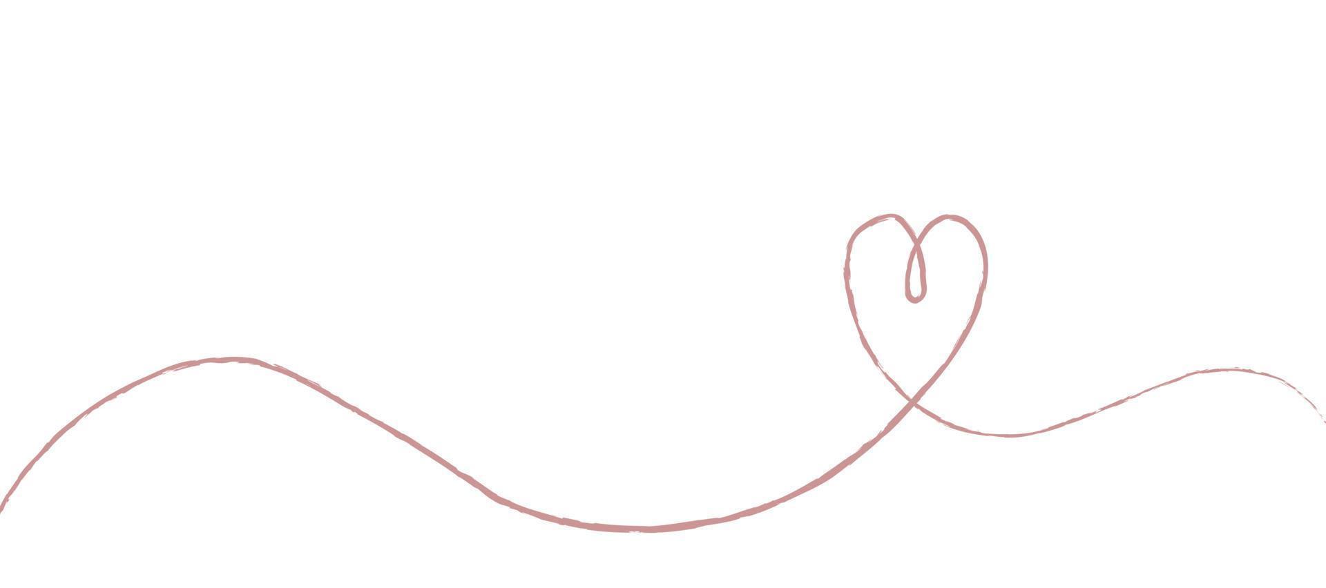 croquis à la main dessin coeur de ligne rose, amour doodle isolé sur fond blanc - vecteur