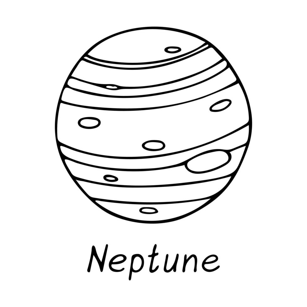 doodle de neptune isolé sur fond blanc. illustration vectorielle dessinée à la main de la planète du système solaire. bon pour le livre de coloriage. vecteur